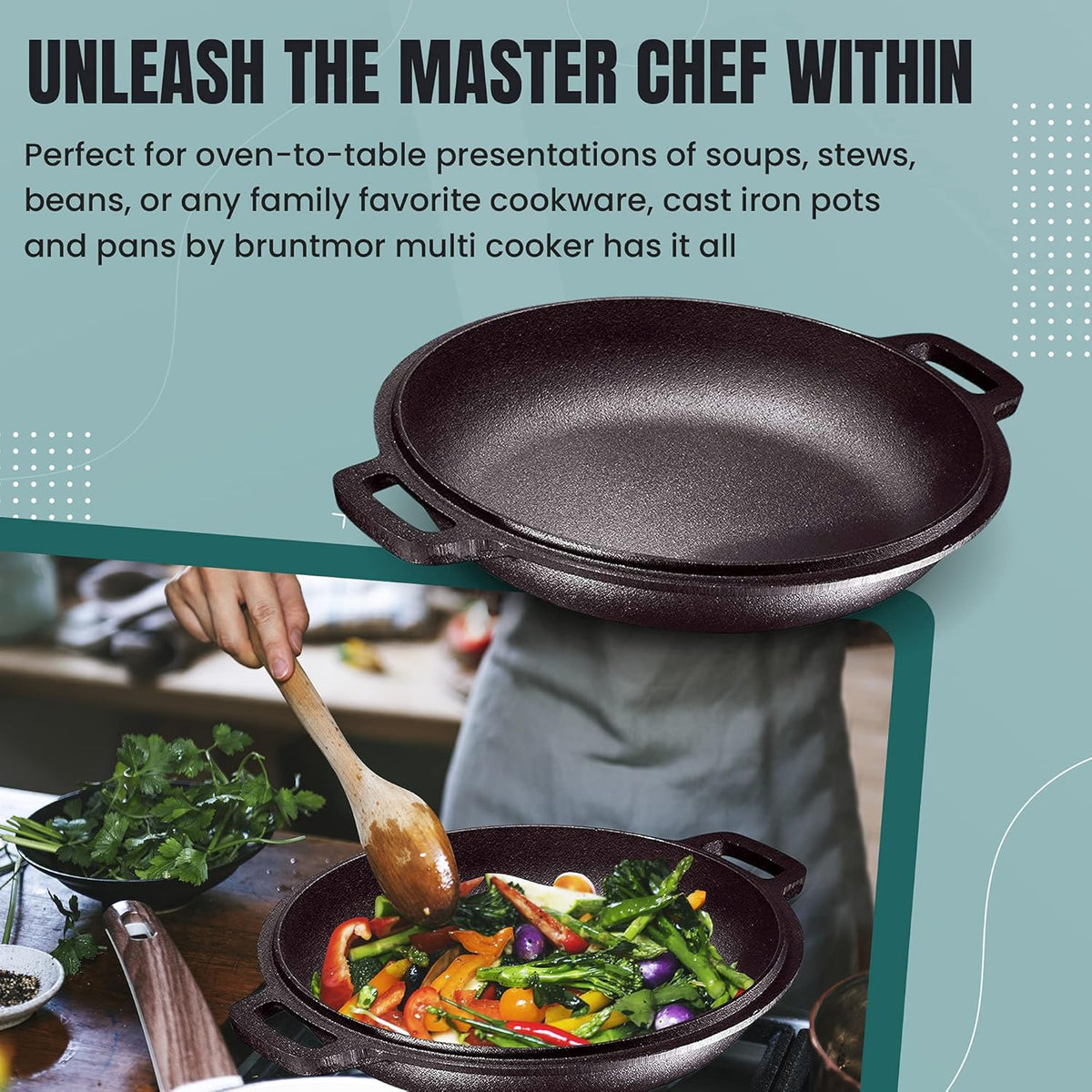 Matte 11-inch Ceramic Large Round Serving Plates and 5 Quart Cast Iron Double Dutch Oven Set with 10 inch Skillet Lid S613148