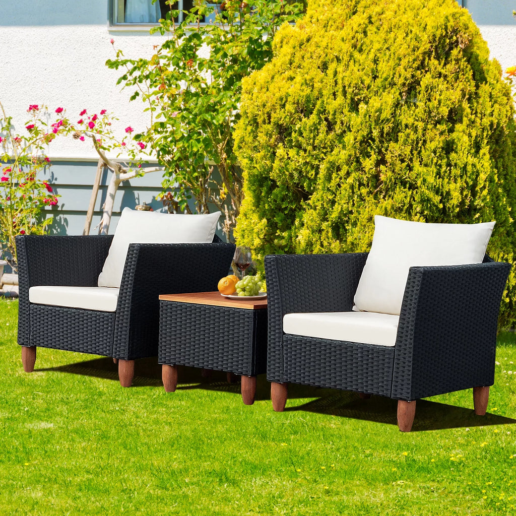 3-Piece Wicker Patio Furniture Set with Cushions & Coffee Table R707187