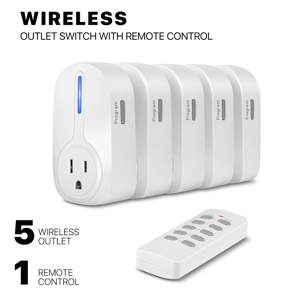 5 Pack Wireless Remote Control Power Outlet W862086