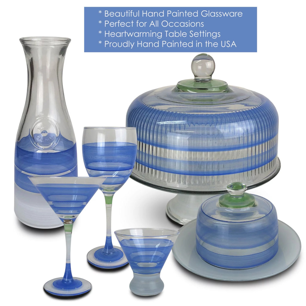 Blue and Clear Striped Wine Glasses Set of 2 T843928