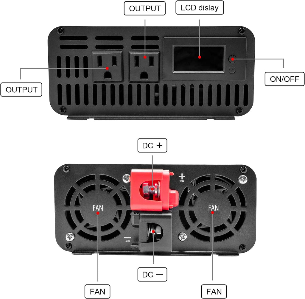 1000W Pure Sine Wave Power Inverter DC 12V to 110V AC with Remote Control and LCD Display X99317
