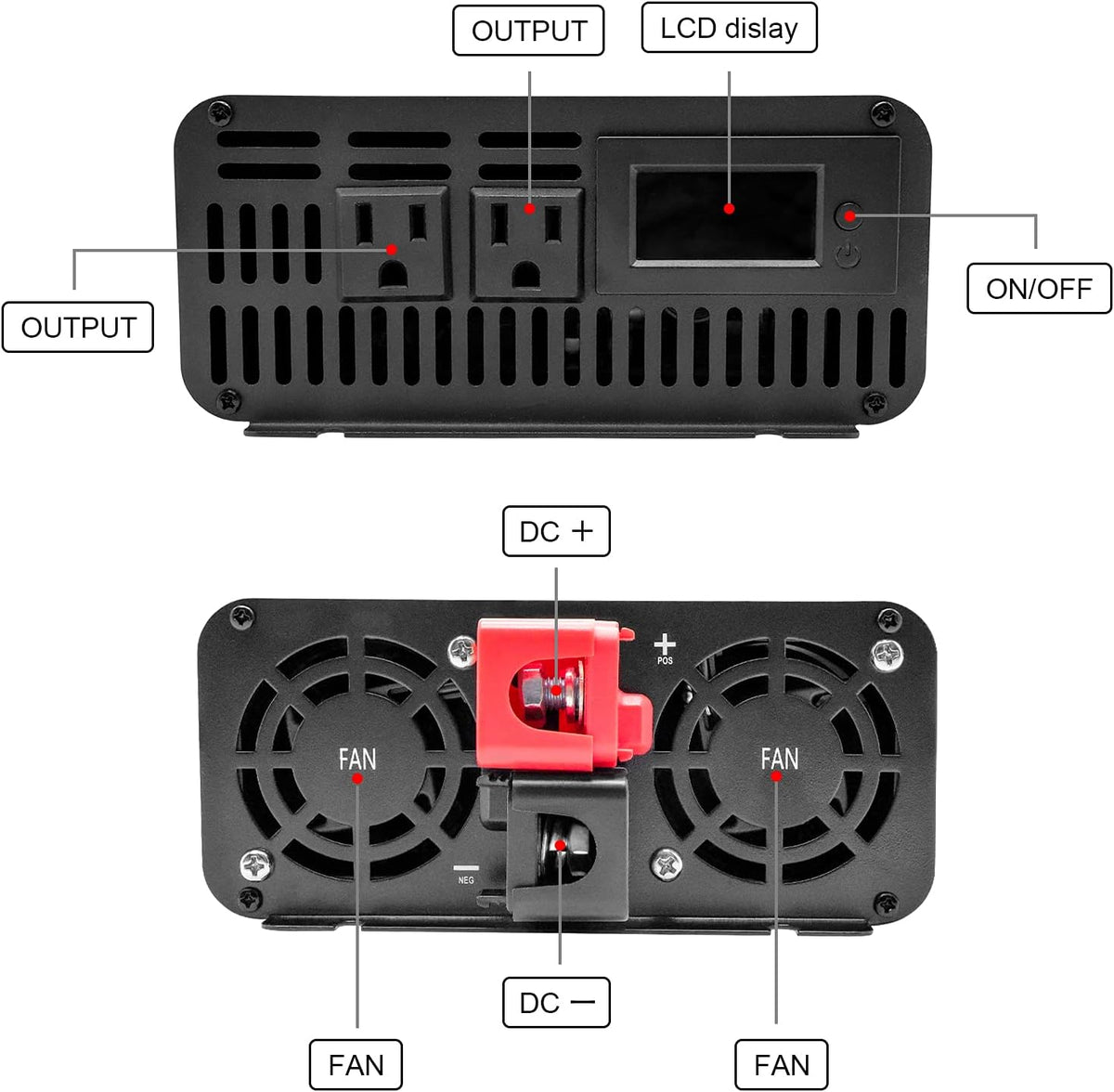 1000W Pure Sine Wave Power Inverter DC 12V to 110V AC with Remote Control and LCD Display X99317