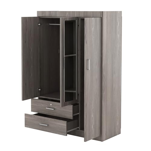 Gray Wood Armoire Wardrobe with Mirror D86329