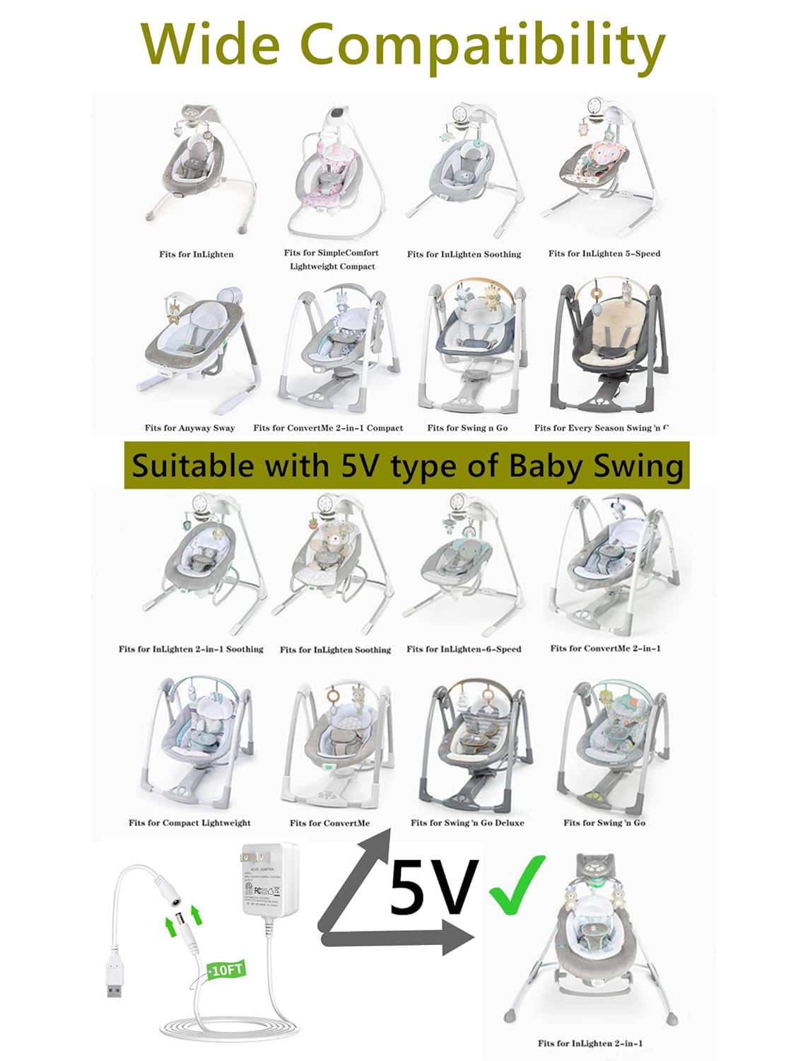 Replacement baby swing cord, Baby Swing Charger USB P659