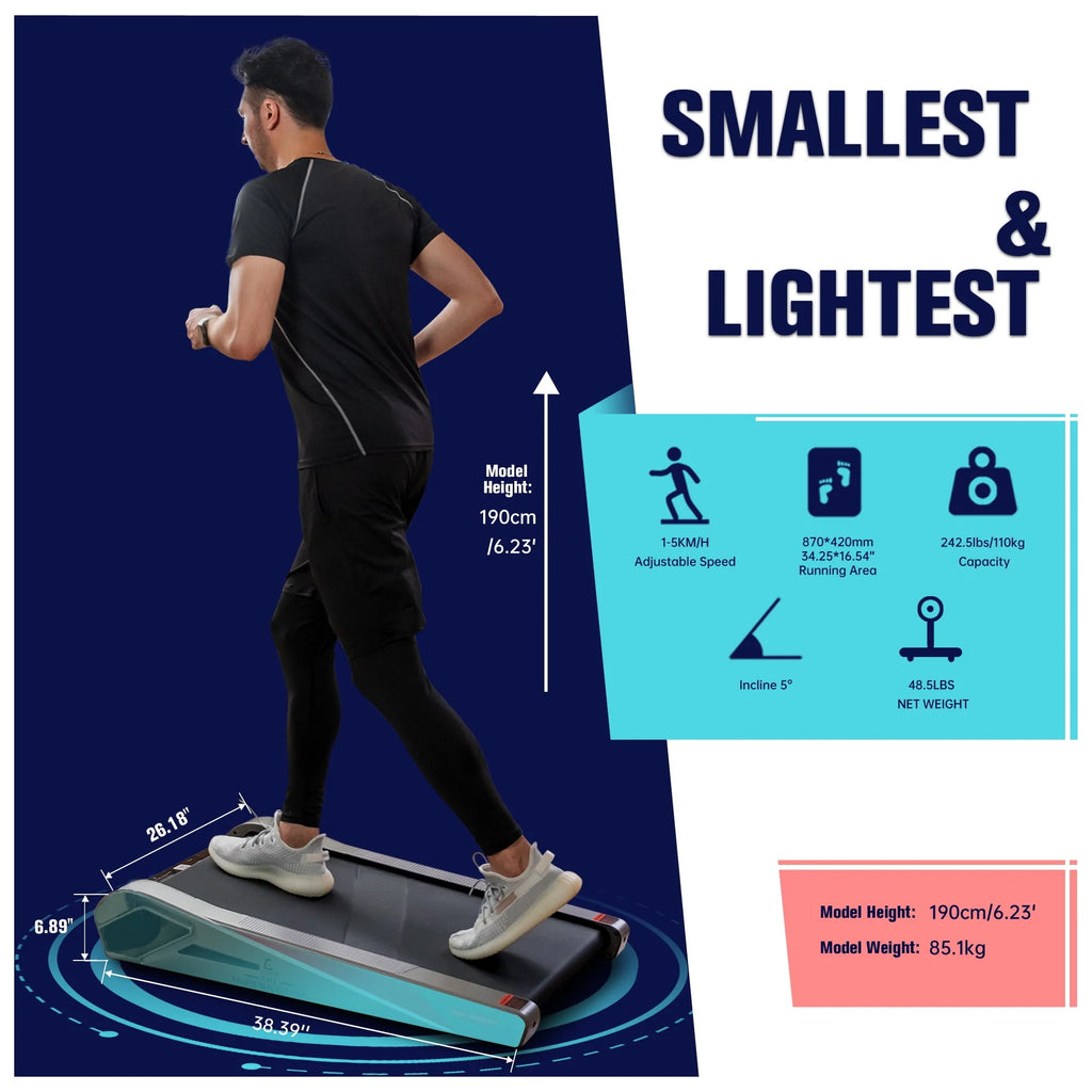 2.0HP 5° Incline Under Desk Electric Treadmill H842
