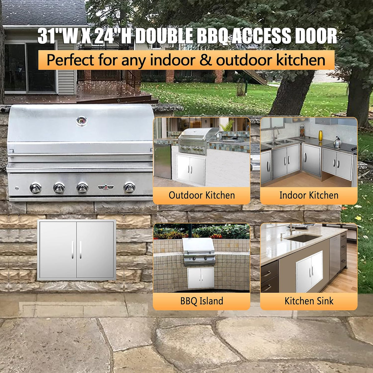 Outdoor Kitchen Doors 36W x 21H Stainless Steel Double Wall Construction Vertical Door Q234616