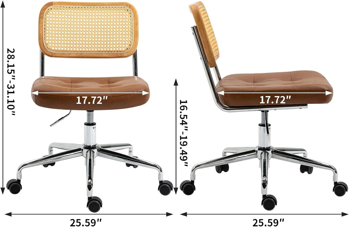 Black Leather Rattan Back Adjustable Swivel Office Chair W836