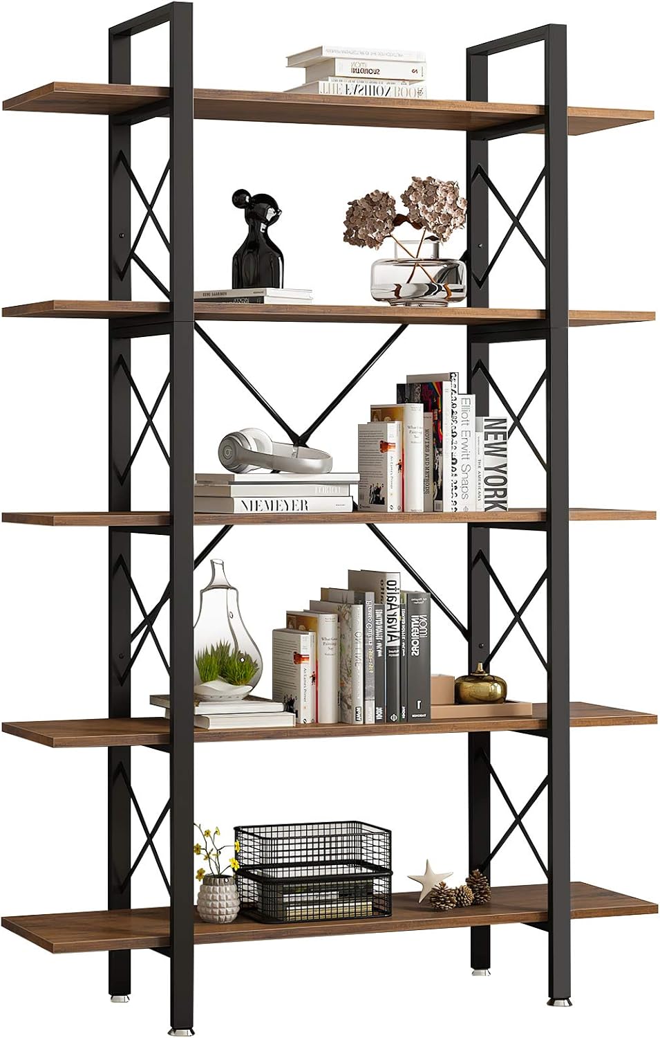 Retro Brown 5 Tier Open Bookshelf R434