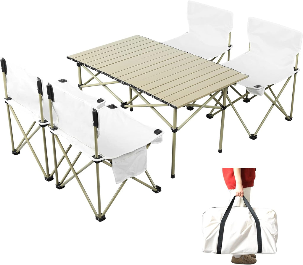 Outdoor Folding Picnic Table and Chairs Set for 4 with Carry Bag Q8372