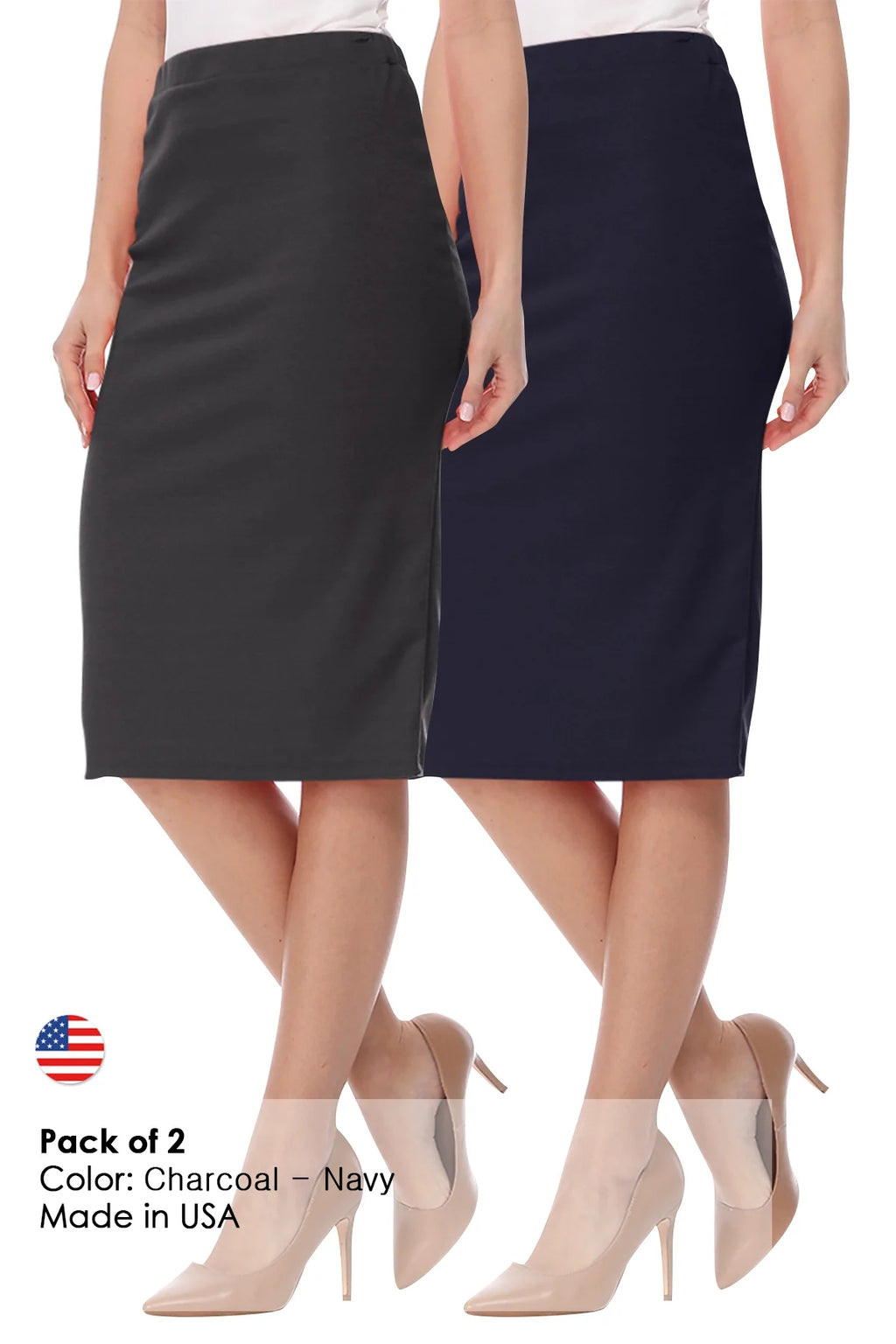 Women's High Waist Stretch Pull On Pencil Midi Skirt (Pack of 2) L422512