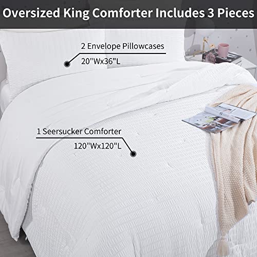 Oversized King White Seersucker Comforter 3 Piece Set L91687