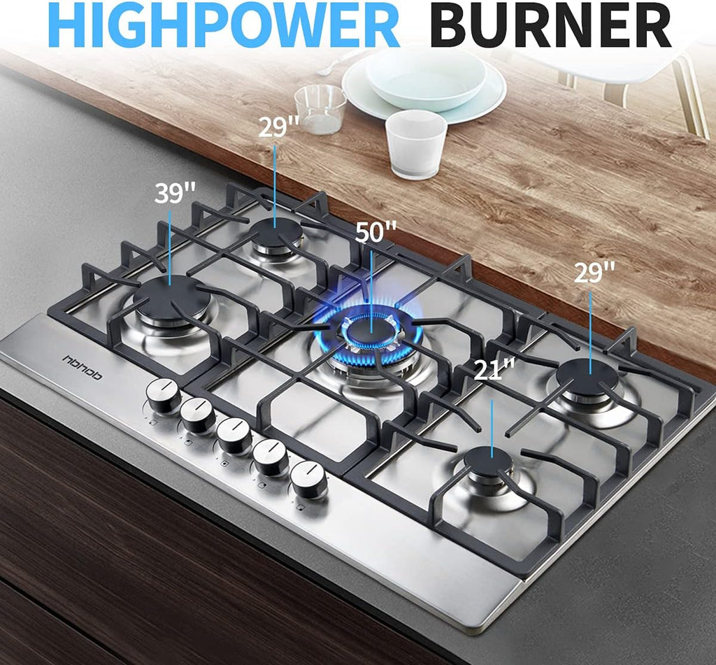 30 Inches 5 Burners Stainless Steel Gas Cooktop with Cast Iron Grates P9853