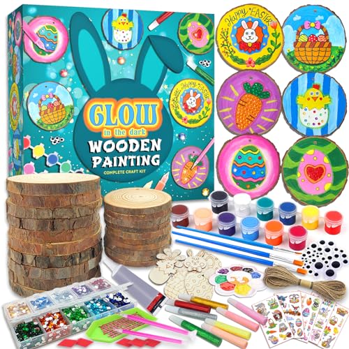 Kids Wooden Painting Kit Glow in The Dark Arts Crafts Wood Slice Craft Activities Kits E24705