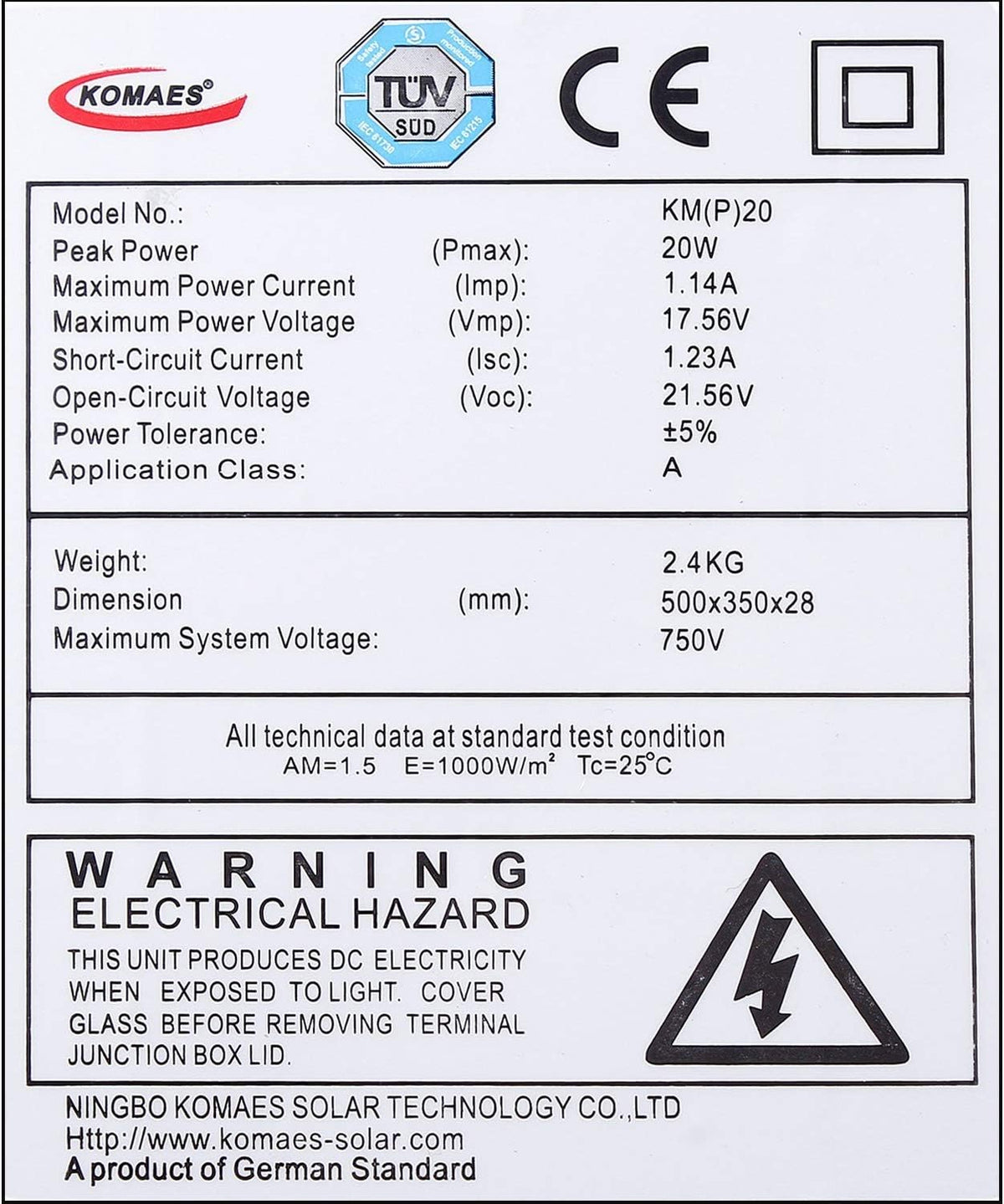 20 Watts 12Volts Polycrystalline Solar Panel with 3Amp Solar Charge Controller and 3ft Crocodile Clip Cables T412721