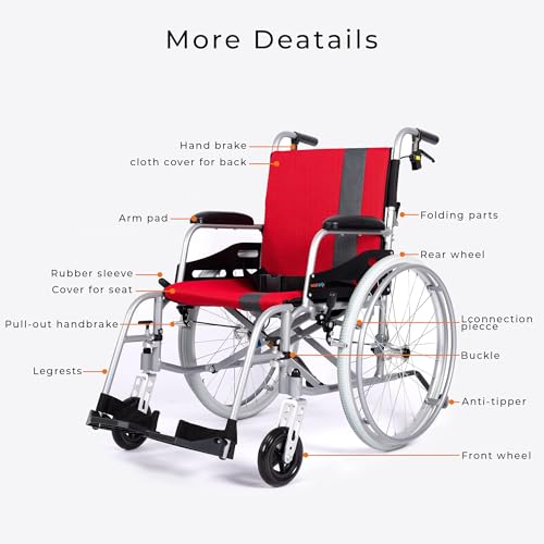 Red Lightweight Self Propelled Wheelchair with Travel Bag and Cushion S366