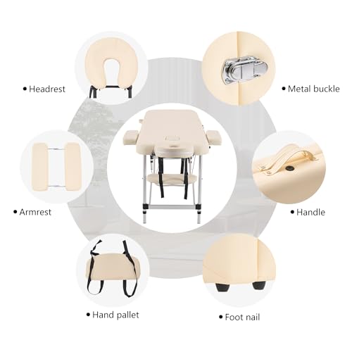 Portable Aluminum Alloy 3 Folding Massage Table with Backrest White Z983191