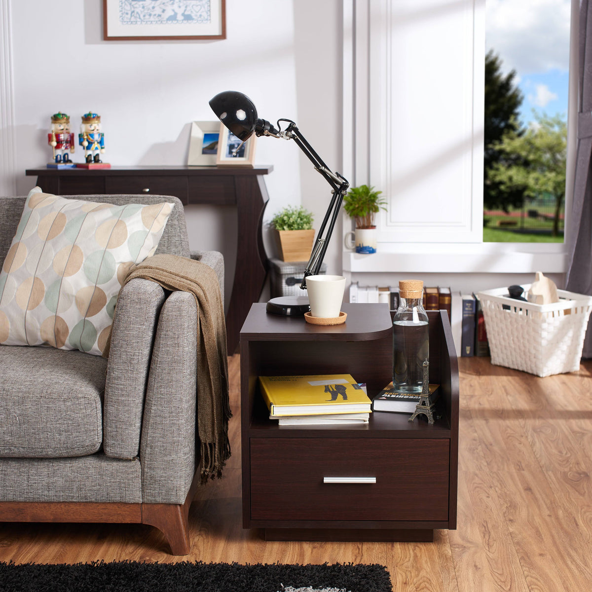 Brown Storage Drawer End Table O3260