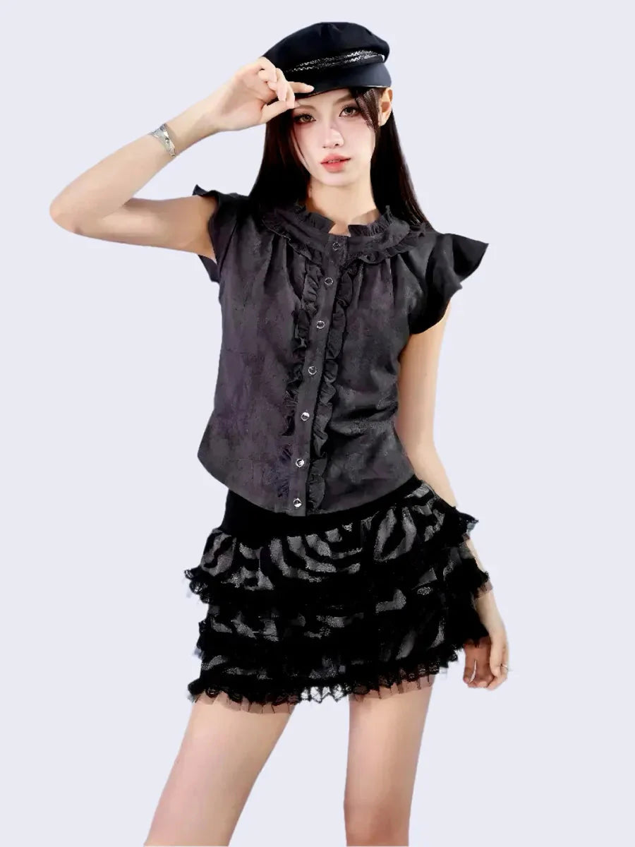 Ruffle Shirts Skirt Set X5826