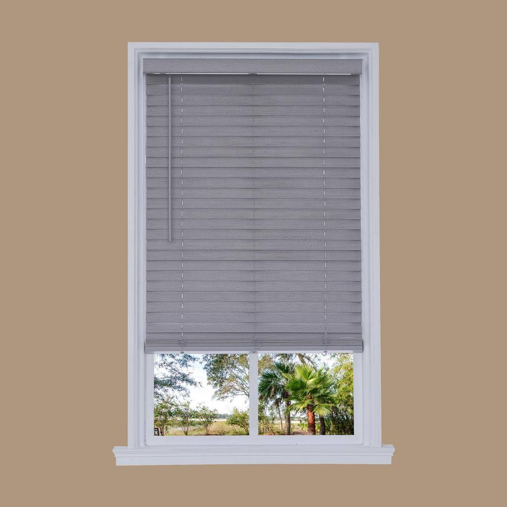 Cordless Gray Faux Wood Room Darkening Horizontal Blinds O108