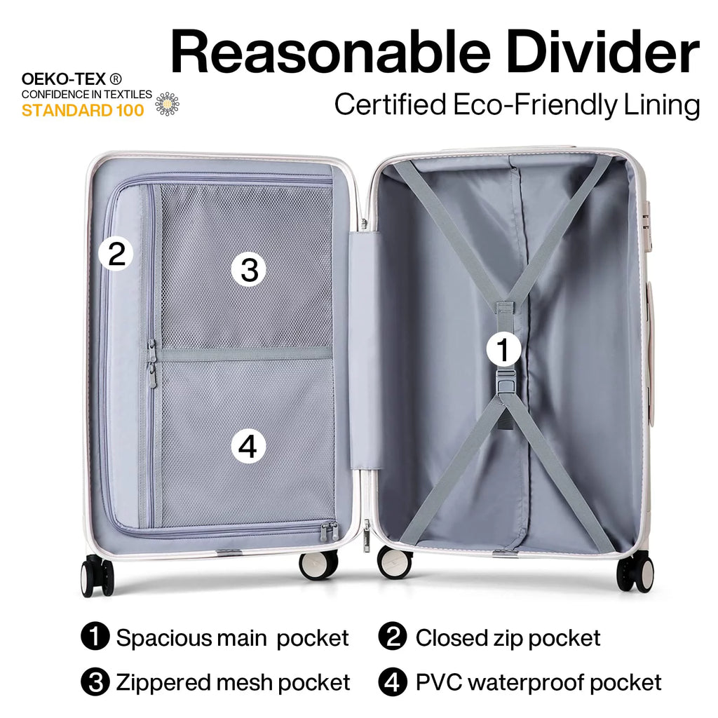 Lightweight PC Hard Shell Spinner Suitcase with TSA Lock, 24-Inch Ivory White P618