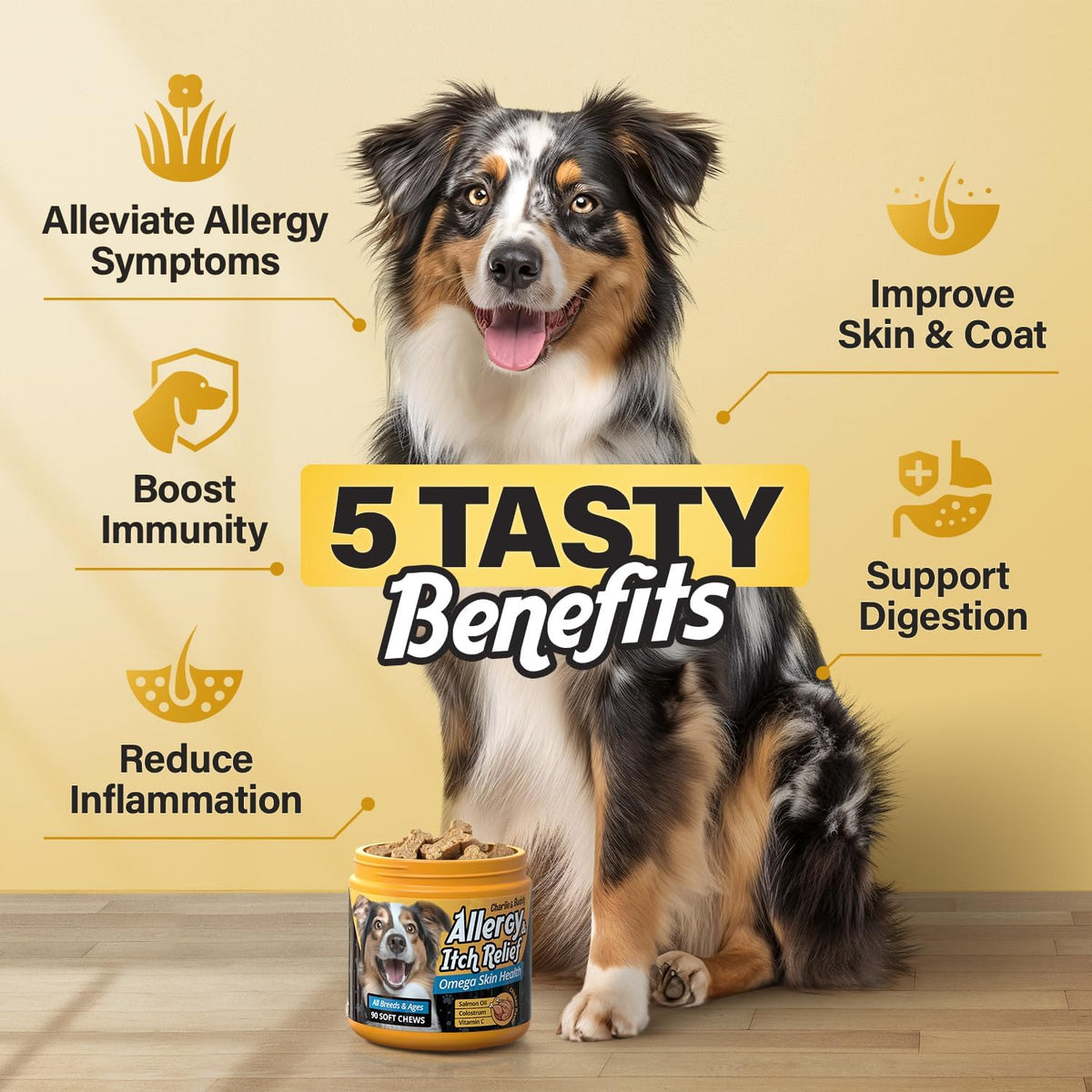90 Soft Chews Chicken Flavor Dog Allergy Chews with Omega 3 Fish Oil G41193