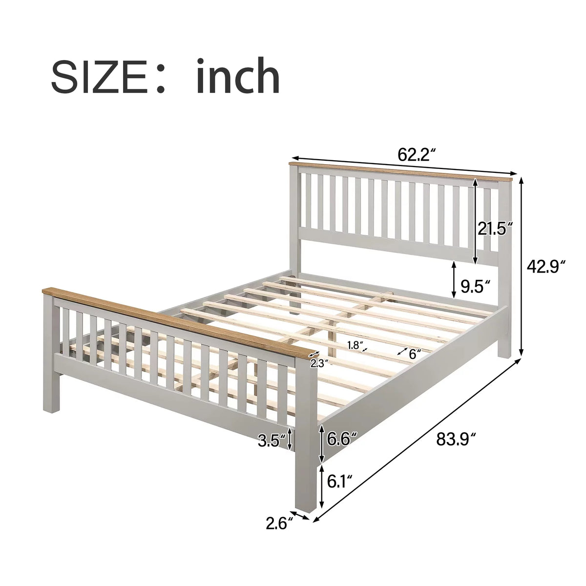 Gray Queen Bed Frame with Headboard A2510