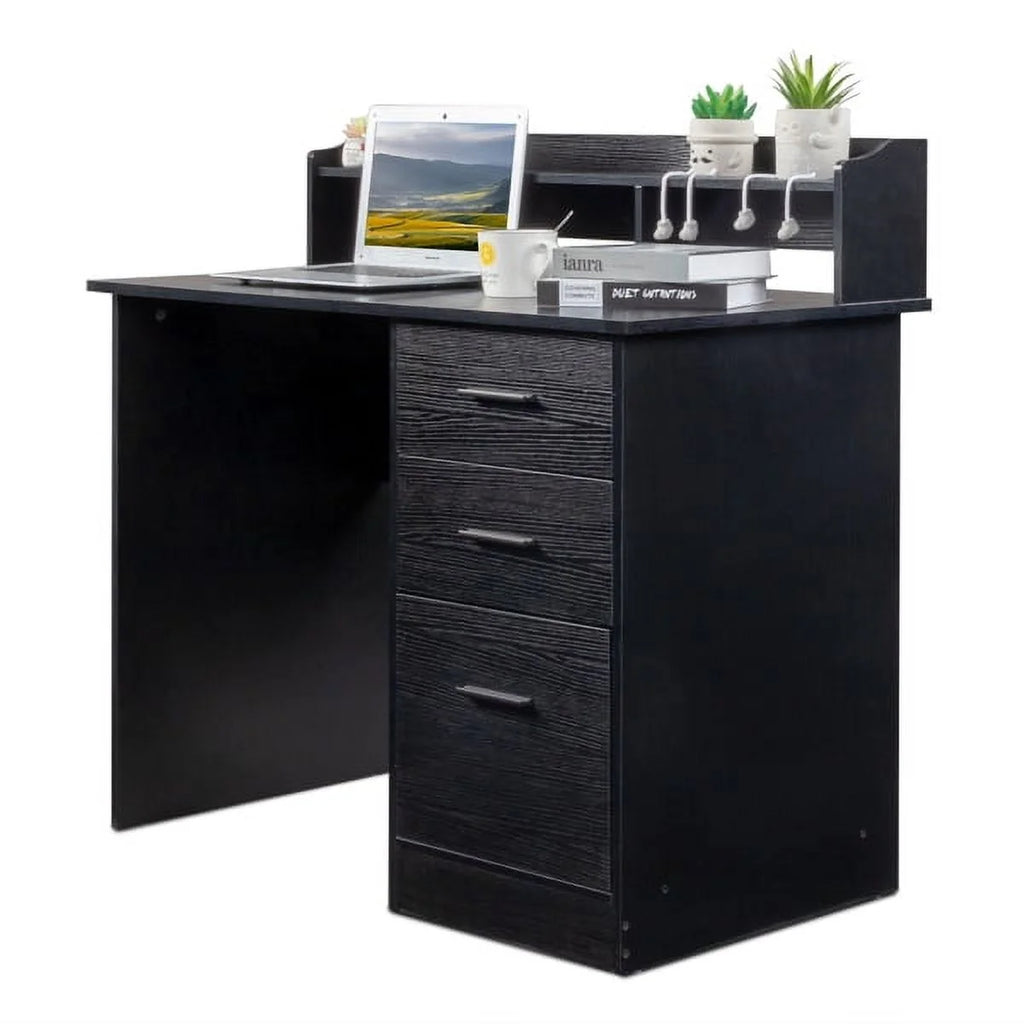 Black Wood Grain Three Drawers Computer Desk D159