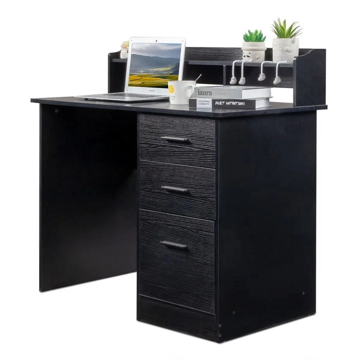 Black Wood Grain Three Drawers Computer Desk D159