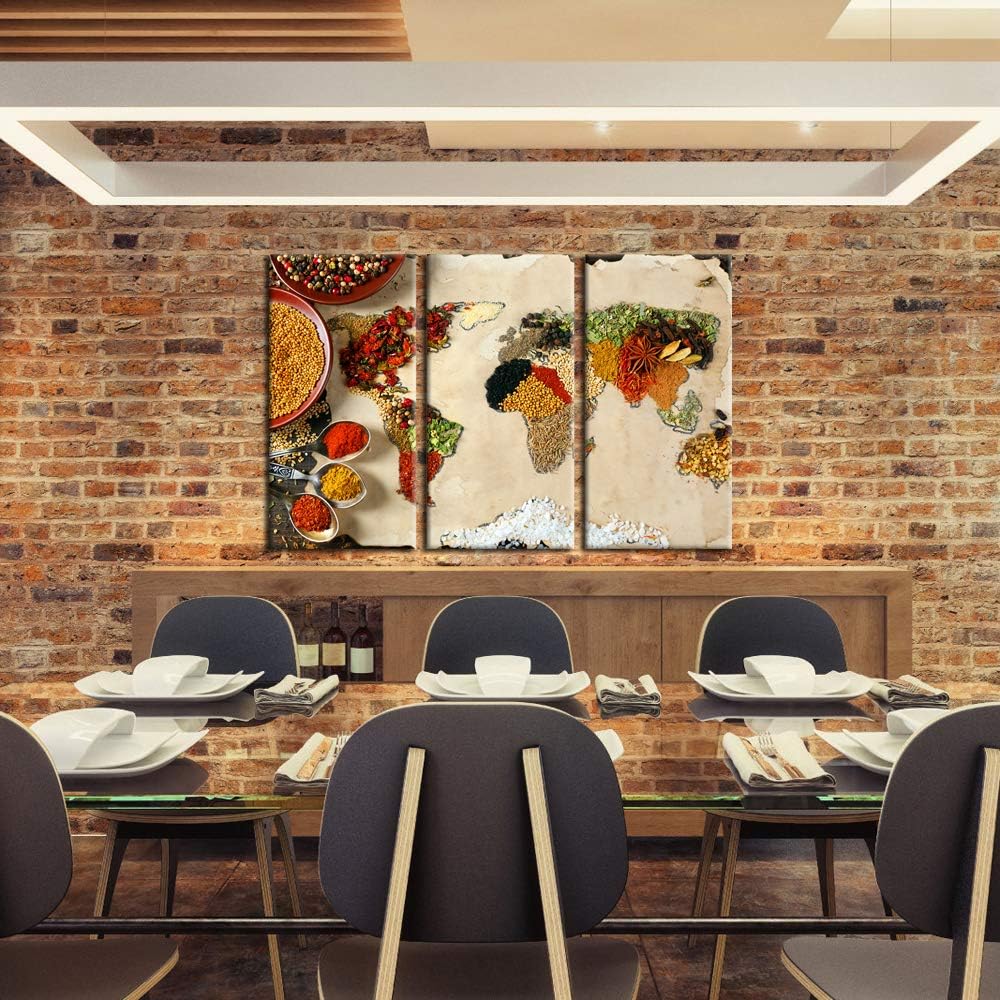 3pcs Kitchen Canvas Art Wall Decor World Map Spices Picture Painting 12x24inchx3pcs C8264