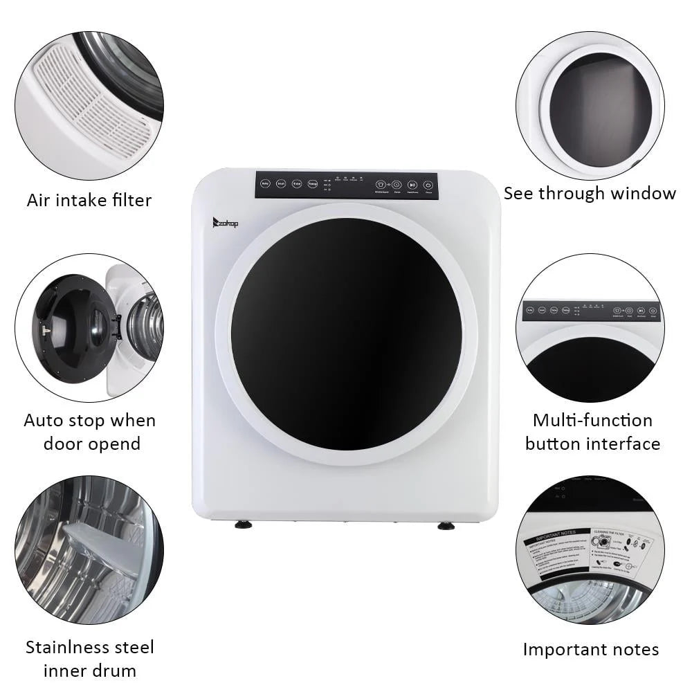White 13lbs Capacity Stainless Steel Electric Clothes Dryer A414696