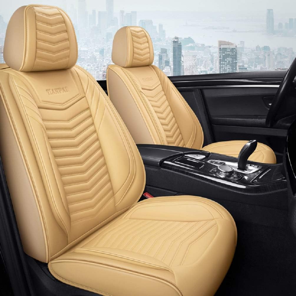 Beige Leather Car Seat Covers 5 Seats Full Set L95924