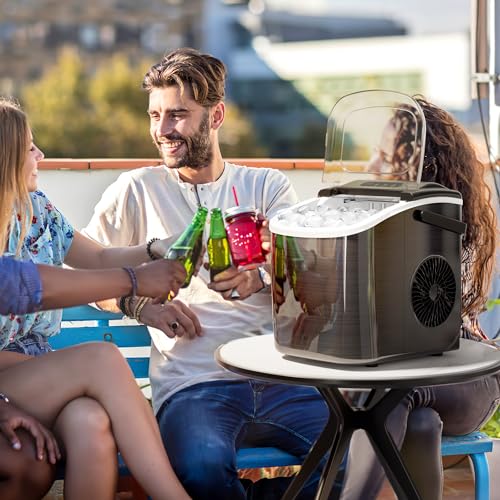 Countertop Portable Ice Maker Machine with Handle, Black I8204