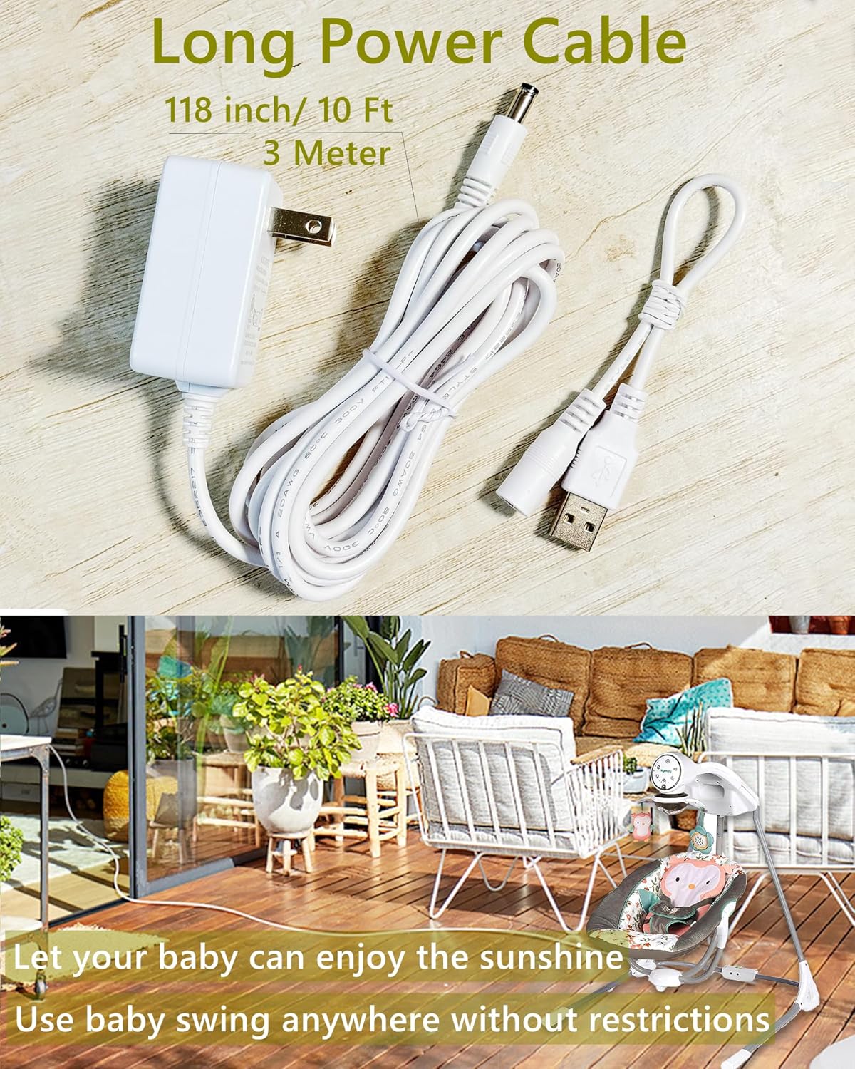 Replacement baby swing cord, Baby Swing Charger USB P659