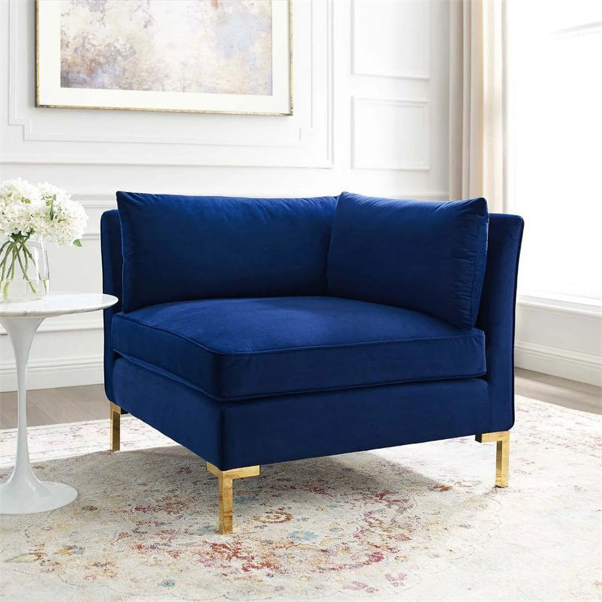 Navy Velvet Upholstered Corner Sectional Chair D60362