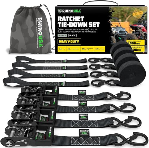 Heavy Duty Ratchet Straps 4-Pack 1.6 Inch x 8 Feet Black N36147