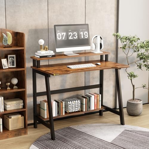Black Compact Desk with Monitor Stand S27485