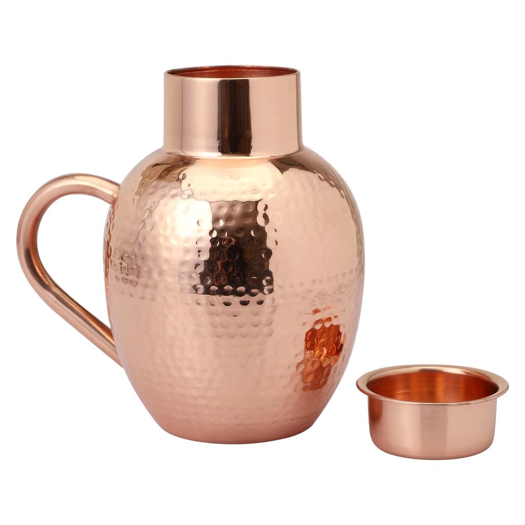 Copper Pitcher with Bowl, Hammered Jug, 50.7 US Fl Oz (1.5 Lt.) M957922