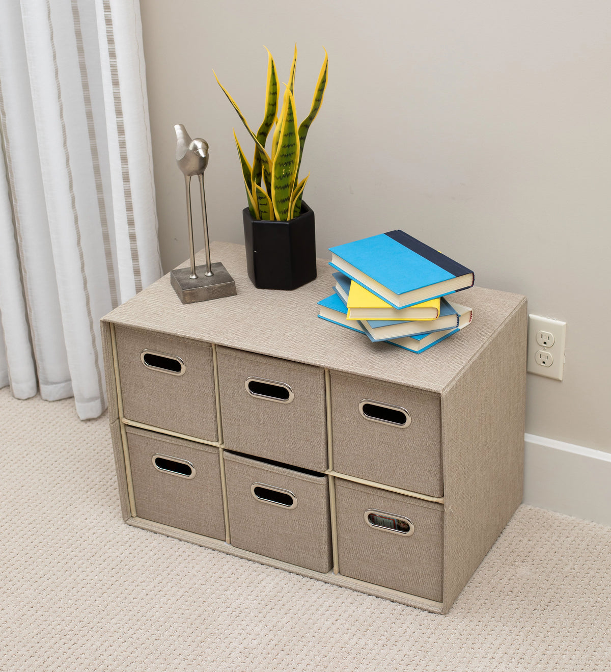 Linen Cube Organizer Shelf with 6 Storage Bins M1411