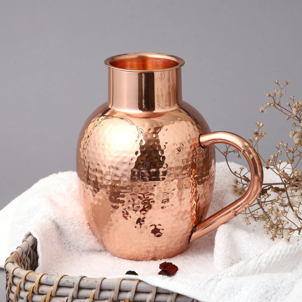 Copper Pitcher with Bowl, Hammered Jug, 50.7 US Fl Oz (1.5 Lt.) M957922