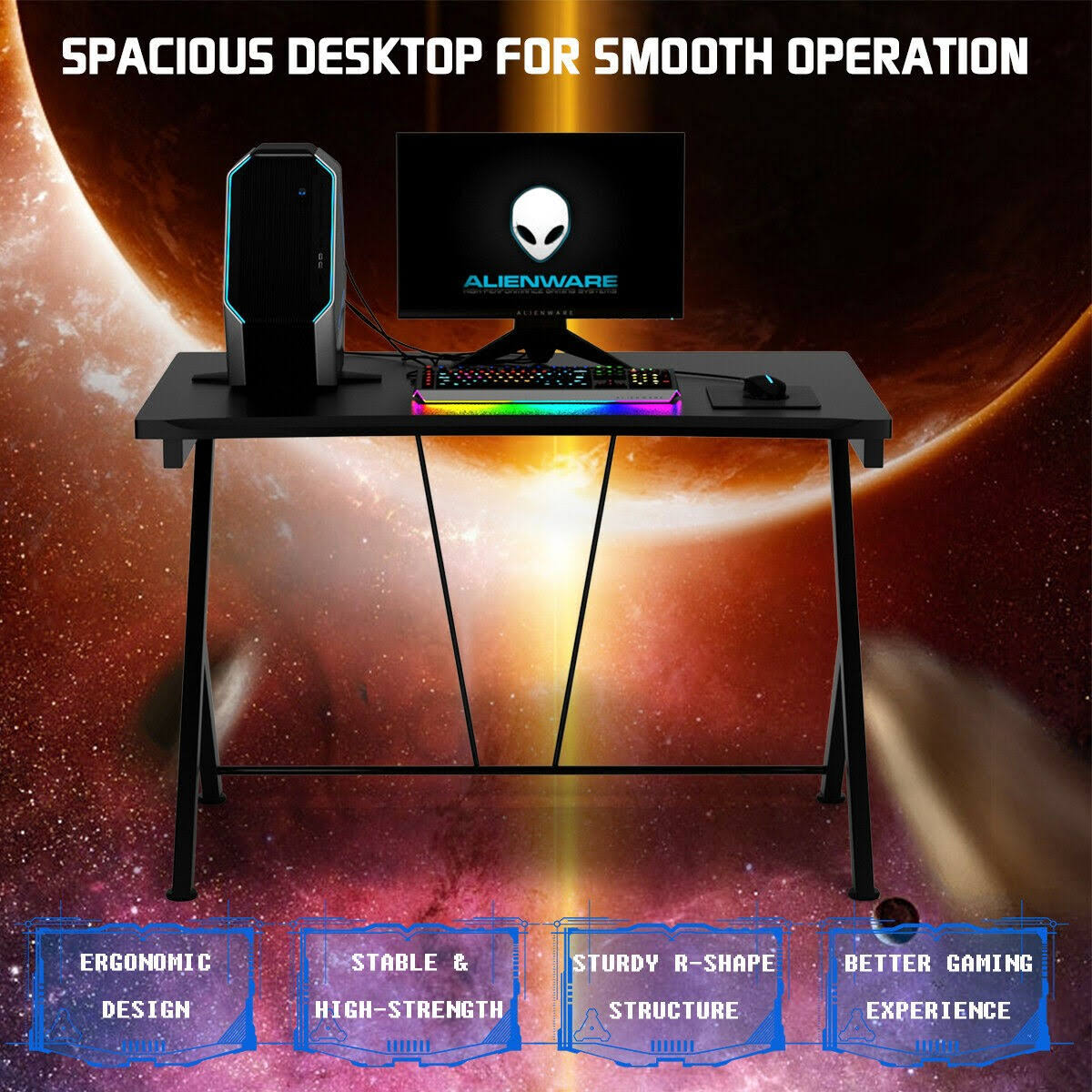 Black Ergonomic Gaming Desk V9214