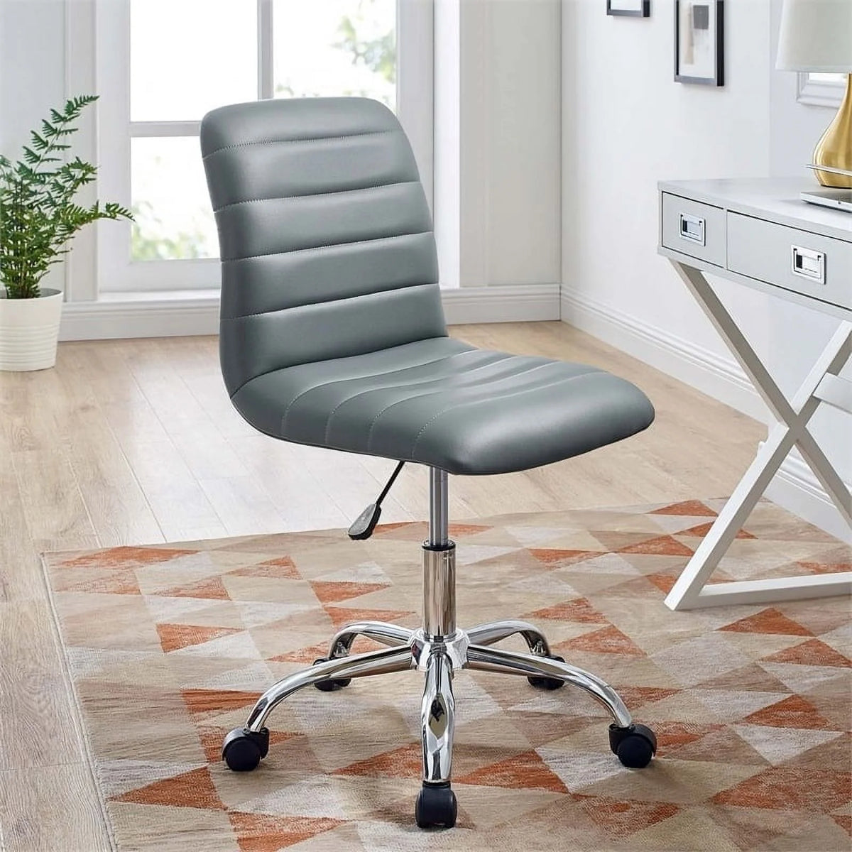 Gray Vinyl Nylon Mid-Back Armless Swivel Office Chair O32532