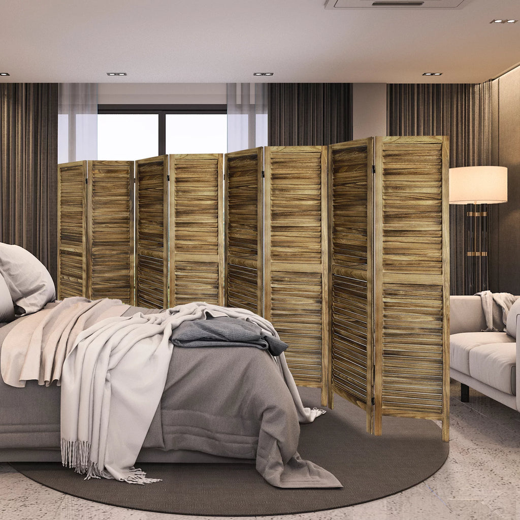 8 Panel Folding Room Divider Privacy Screen 5.6Ft Tall Brown Y6201