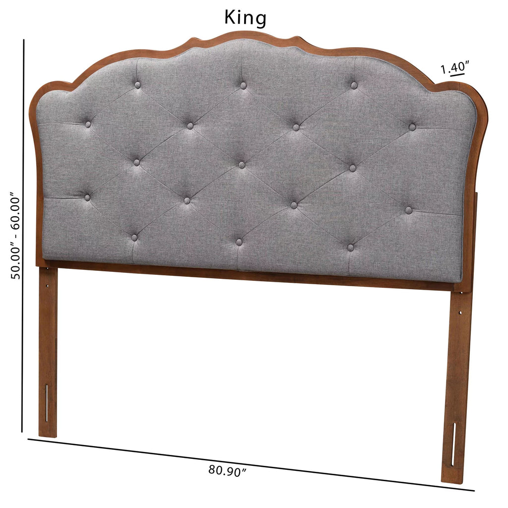Grey Fabric and Walnut Brown Wood King Size Headboard I421459