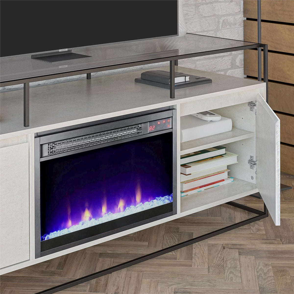 Plaster TV Stand with Electric Fireplace H718092