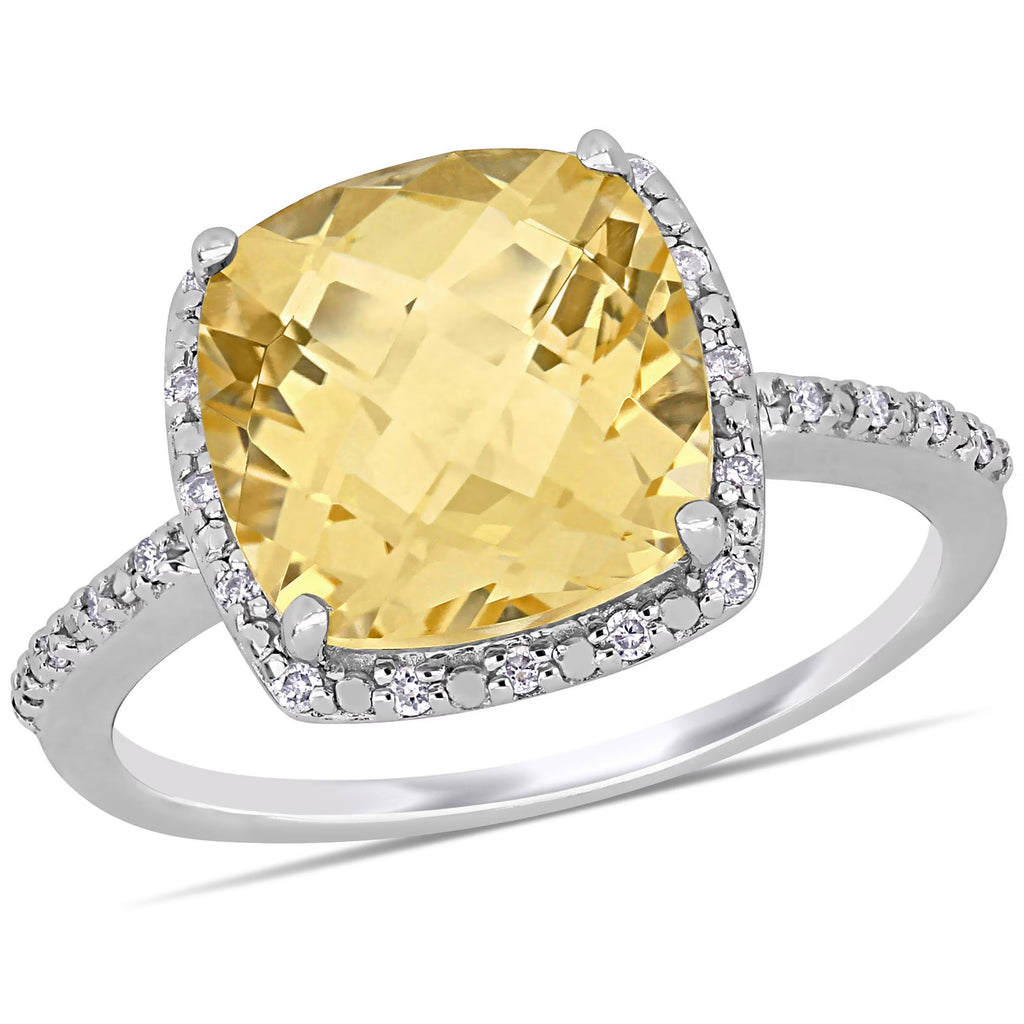 Sterling Silver Citrine and Diamond Halo Ring A438408