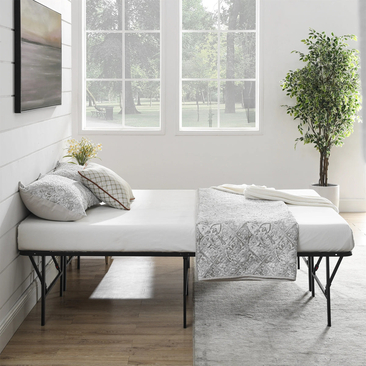 Foldable Steel Queen Platform Bed Frame, Black N324466