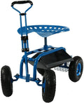 Blue Garden Cart with Swivel Seat and Utility Basket H3342