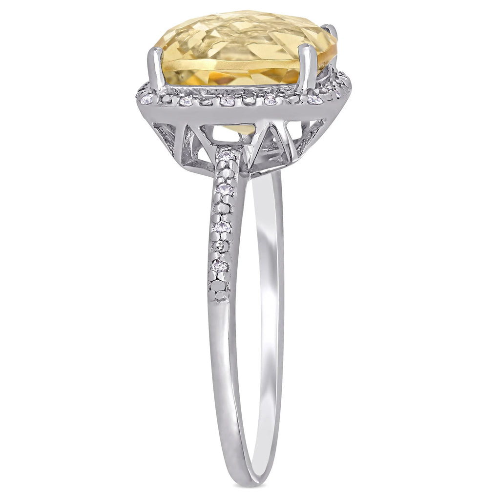 Sterling Silver Citrine and Diamond Halo Ring A438408