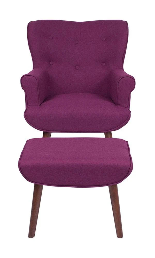 Light Gray Fabric Upholstered Wingback Chair with Ottoman B905