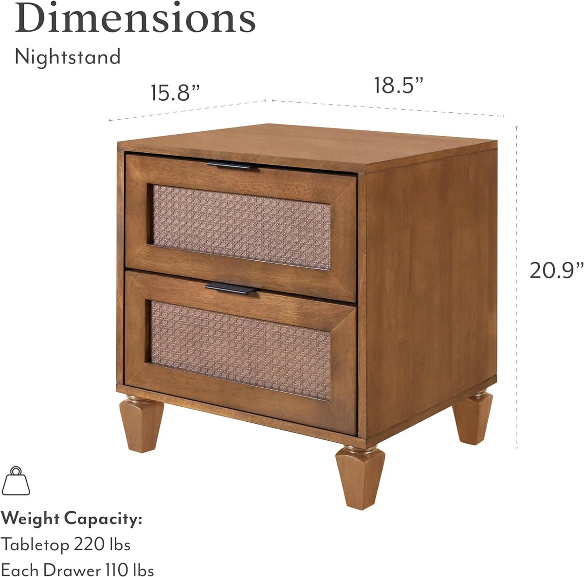 Walnut Rattan 2-Drawer Nightstand I47781
